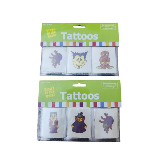 Halloween Glow in the Dark Temporary Tattoos for Kids 72 Count Spooky Scary - Picture 1 of 6
